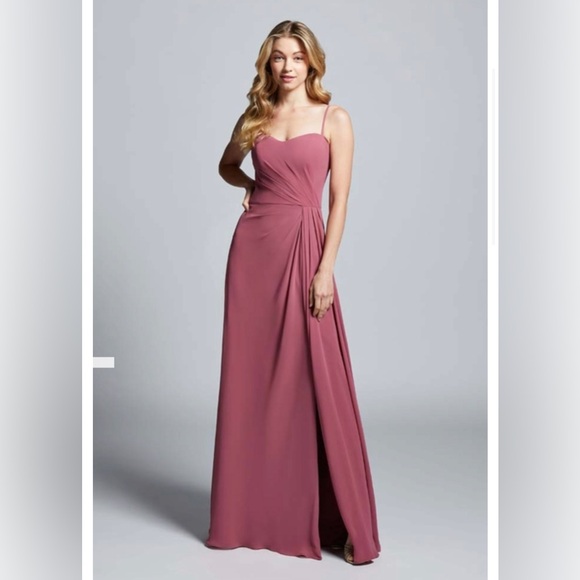 Hayley Paige Occasions Chiffon Bridesmaid Dress Berry Style 52151 Size 14 NWT - Picture 1 of 12